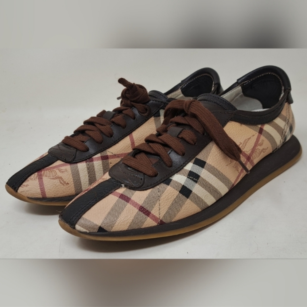 Burberry Womens Sneakers Shoes Nova Check Equestrian Knight PVC Leather 38/8 US